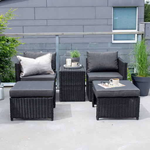 Nohr Loungeset Valari 2 loungestoelen, hockers en tafel - Zwart - ThatLyfeStyle