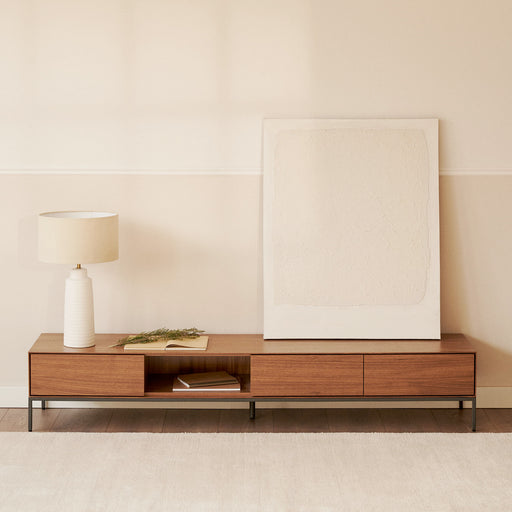 Kave Home TV-meubel Vedrana Laag, Walnoot, 195cm - Bruin - Japandi