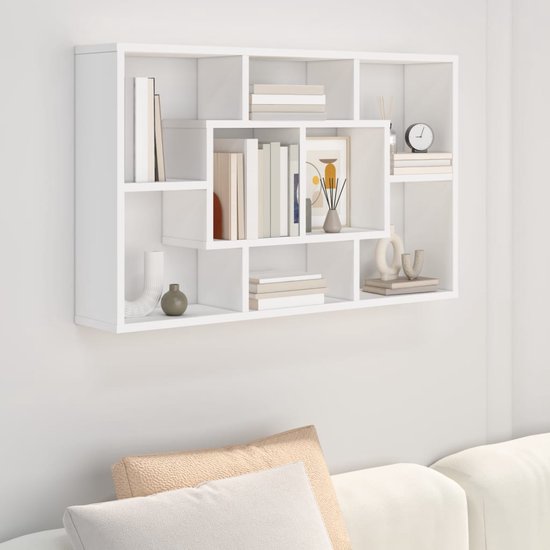 vidaXL - Wandschap - 85x16x52,5 - cm - bewerkt - hout - wit - ThatLyfeStyle