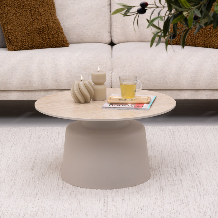Sohome Ronde Salontafel Noelle Keramiek in travertinlook, 70cm - Beige - ThatLyfeStyle