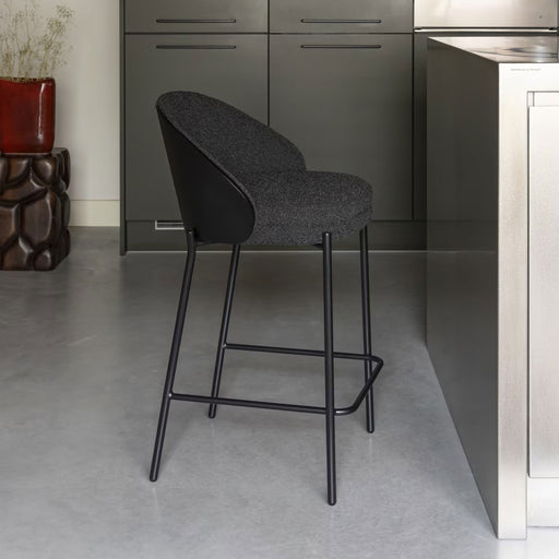 Dutchbone Barkruk Rodin Essenhout en Bouclé - Zwart (zithoogte 65cm) - ThatLyfeStyle