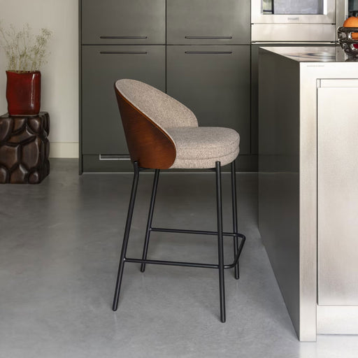 Dutchbone Barkruk Rodin Essenhout en stof - Beige (zithoogte 65cm) - ThatLyfeStyle