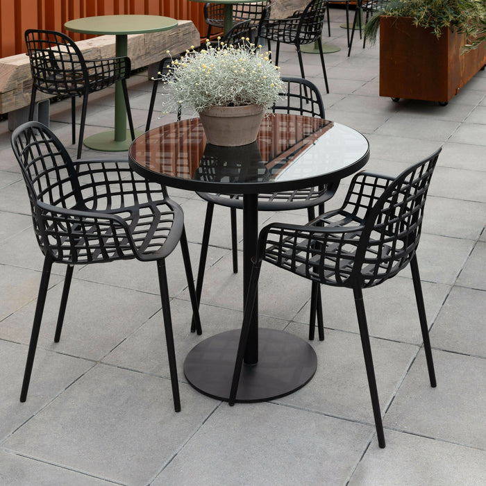 Zuiver Ronde Tuintafel Albert Glazen blad, 80cm - Zwart