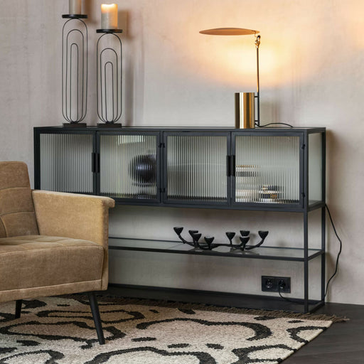 Dutchbone Dressoir Boli Glas en metaal, 150cm - Zwart