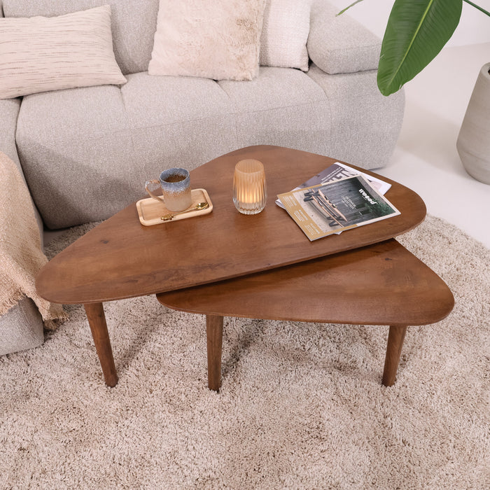 Sohome Organische Salontafel Yaden Mangohout, Set van 2 stuks - Bruin
