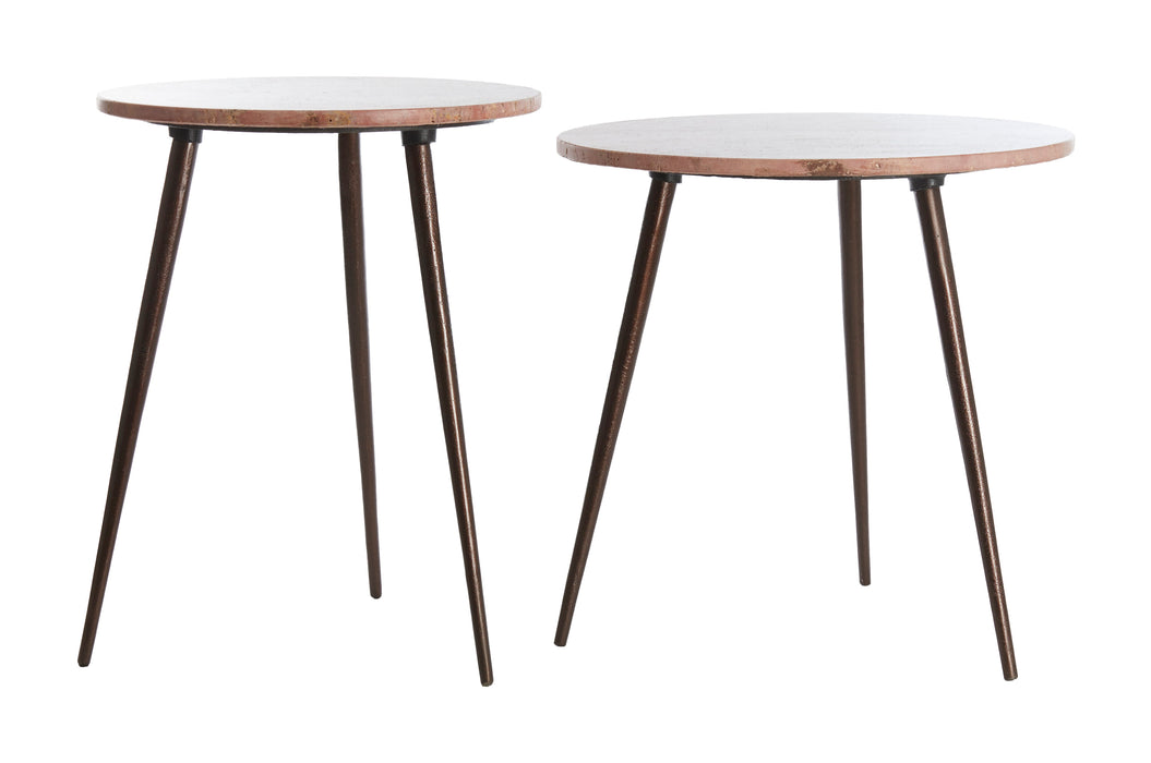 Light & Living Ronde Bijzettafel Zeca Travertin, Set van 2 stuks - Rood