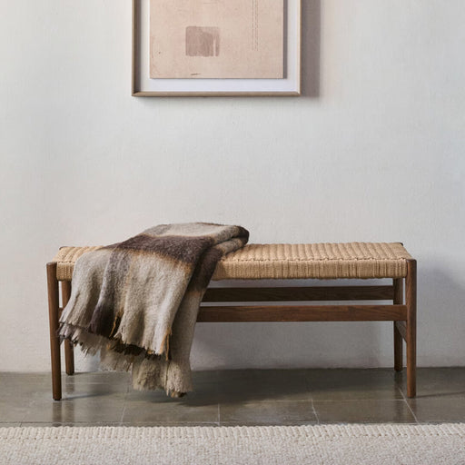 Kave Home Eetkamerbank Zaide Walnoot Eikenhout, 120cm - Naturel - Japandi