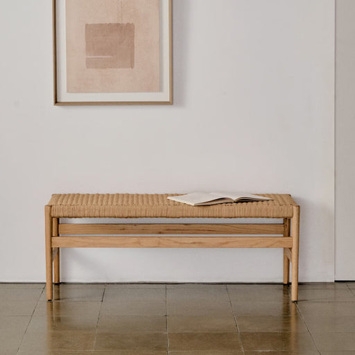 Kave Home Eetkamerbank Zaide Naturel eikenhout en touw, 120cm