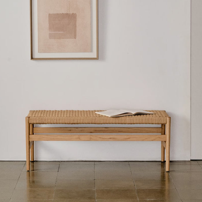 Kave Home Eetkamerbank Zaide Naturel eikenhout en touw, 120cm