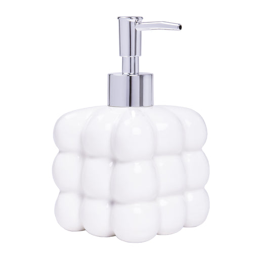 QUVIO Zeepdispenser vrijstaand met bolletjes patroon - Keramiek - Wit - 350ML