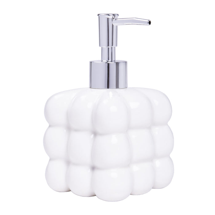 QUVIO Zeepdispenser vrijstaand met bolletjes patroon - Keramiek - Wit - 350ML