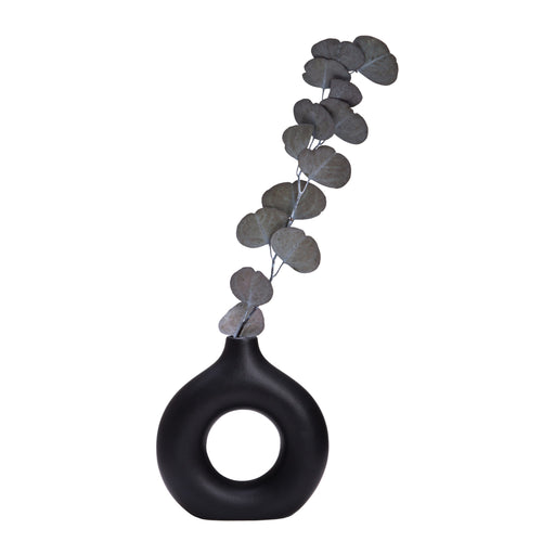 QUVIO Ronde donut vaas - Keramiek - 19 cm - Zwart