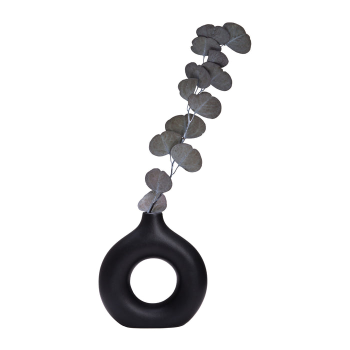 QUVIO Ronde donut vaas - Keramiek - 19 cm - Zwart