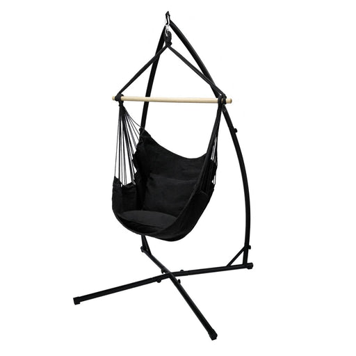 Hangstoel van katoen/hard hout, antraciet, belastbaar tot 120 kg met metalen frame 210 cm incl. twee kussens