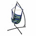 Hangstoel van katoen/hard hout, blauw/groen, belastbaar tot 120 kg met metalen frame 210 cm incl. twee kussens