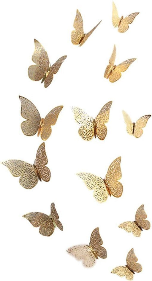 3D Gouden Vlinders Muurstickers - Unieke Muurdecoratie - Muurvlinders - Verschillende afmetingen - 12 Stuks - Gouden Vlinder - SEC - ThatLyfeStyle