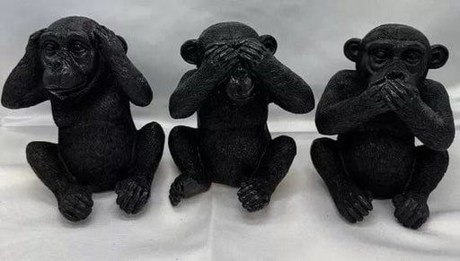 Zwarte Apen " horen, zien & zwijgen" beeldjes - zwart - set van 3 - 13 cm hoog - polyresin - decoratief - ThatLyfeStyle