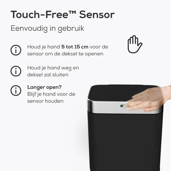 Loftey Sensor Prullenbak 60 Liter – Touch Free Afvalbak - Afvalemmer - Afvalscheiding 2x30L - Keuken - Zwart/RVS - ThatLyfeStyle