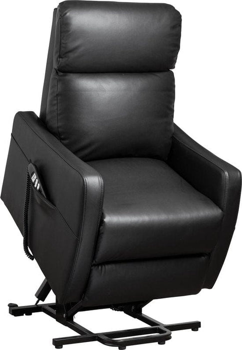 Finlandic Elektrische sta-op en relax stoel, gebruiksklaar afgeleverd, verrijdbaar 2-motorig zwart vegan leder F-102 - ThatLyfeStyle