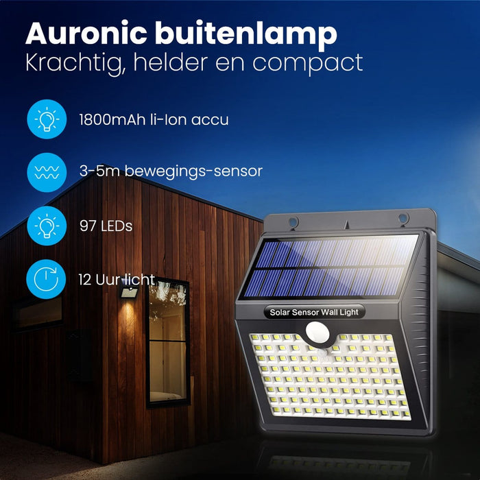 Auronic Solar Buitenlamp met Bewegingssensor - 97 LED's - Wit Licht - op Zonne-energie - IP65 Waterdicht - 2 Stuks - ThatLyfeStyle
