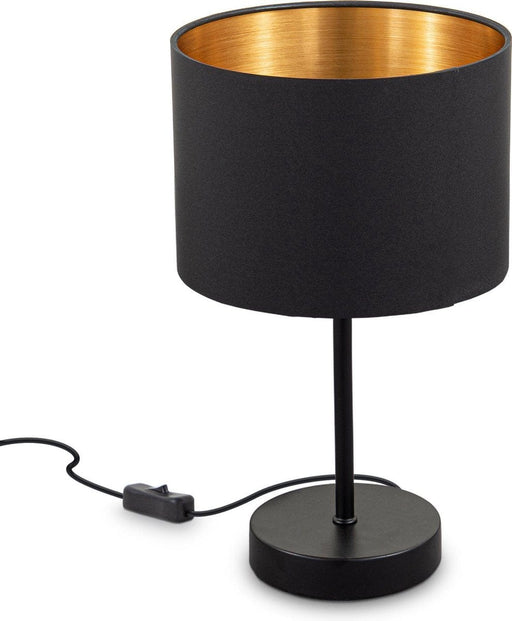 B.K.Licht - Zwart Gouden Tafellamp - metaal & stof - met kap - voor binnen - industriële bedlamp - slaapkamer lamp - E27 fitting - excl. lichtbron - ThatLyfeStyle