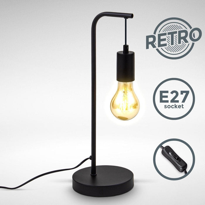 B.K.Licht - Zwarte Tafellamp - industriële deisgn - metaalen bedlamp - voor binnen - retro slaapkamer lamp - met E27 fitting - excl. lichtbron - ThatLyfeStyle