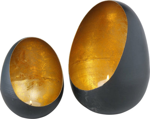 Boltze Home Windlicht egg metaal 2-delige set zwart - ThatLyfeStyle