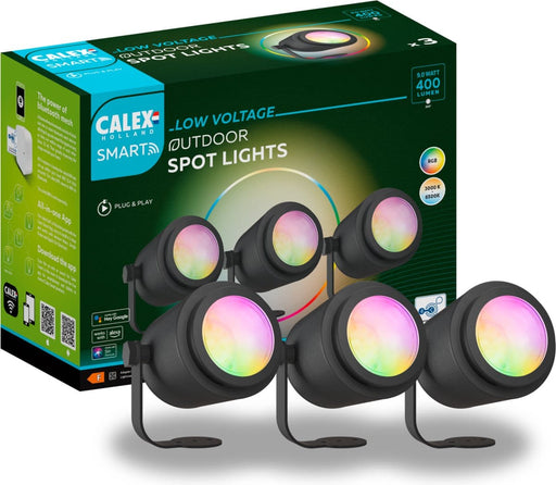 Calex Smart Outdoor 24v Tuinverlichting - Set van 3 Slimme Grondspots - RGB en Warm Wit Licht - Zwart - ThatLyfeStyle