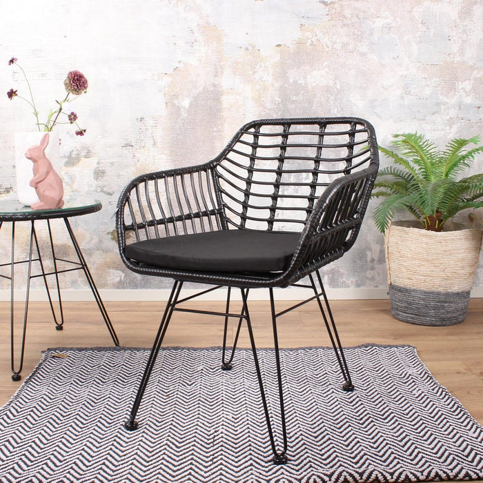 DS4U® Tuinstoel Moda DLX - terrasstoel - stoel - armstoel - zwart - wicker - rotan - metaal - buiten - tuin - met armleuning - ThatLyfeStyle