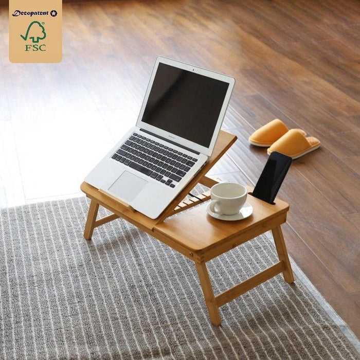 Decopatent® Laptoptafel verstelbaar - Bamboe Laptop tafel voor op Bank of Bed - Bijzettafel - Hoogte verstelbaar & Inklapbaar - ThatLyfeStyle