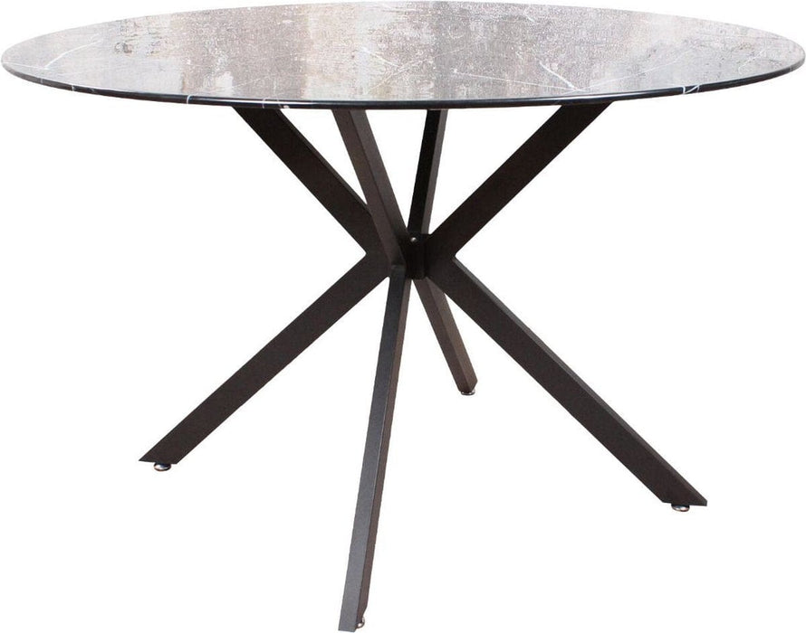 Eettafel Gino - marmerlook - marmer - 120 cm - zwart tafelblad - zwart metaal onderstel - rond - ThatLyfeStyle