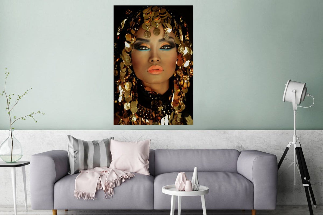 Glasschilderij - Vrouw - Cleopatra - Goud - 80x120 cm - Acrylglas Schilderijen - Foto op Glas - ThatLyfeStyle