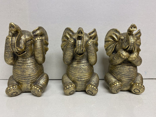 Gouden olifanten " horen, zien & zwijgen" beeldjes - goud - set van 3 - 13 cm hoog - polyresin - decoratief - ThatLyfeStyle