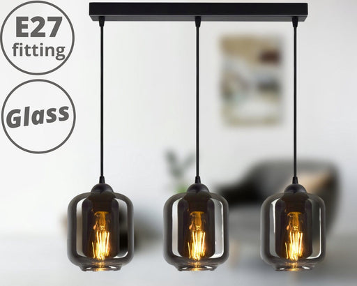 Hanglamp Industrieel Smoke Rookglas / Zwart - 3-lichts - Glas - Hanglampen Eetkamer, Slaapkamer, Woonkamer - ThatLyfeStyle