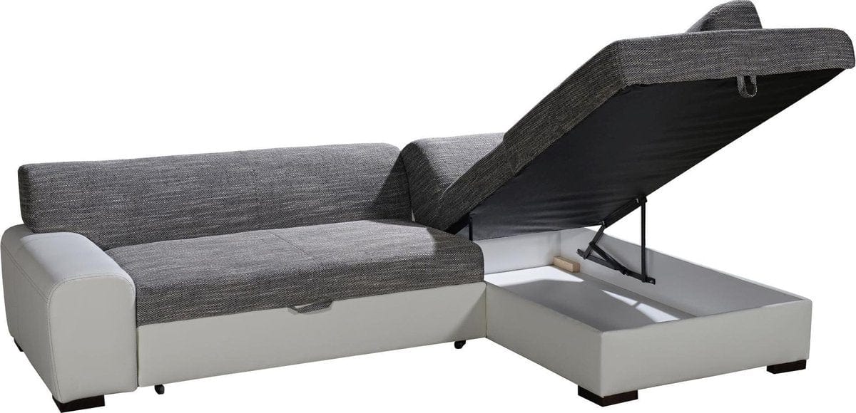 Hoekbank met Bed en opbergruimte Manos Black Rechts - hoeksalon met slaapfunctie en koffer - hoekzetel seatsandbeds.be - ThatLyfeStyle