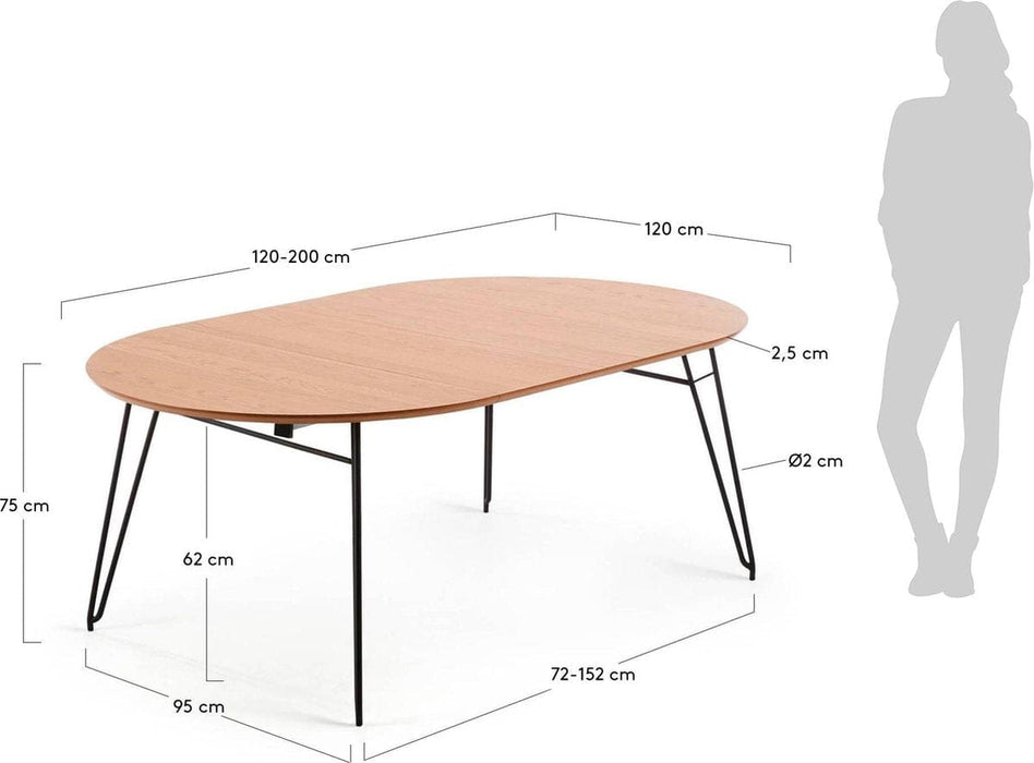 Kave Home - Novac ronde uitschuifbare tafel Novac Ø 120 (200) x 75 cm - ThatLyfeStyle