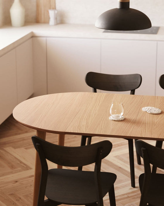Kave Home - Oqui uitschuifbare ronde tafel van MDF in eikenfineer met massief houten poten, 90 (170) x - ThatLyfeStyle