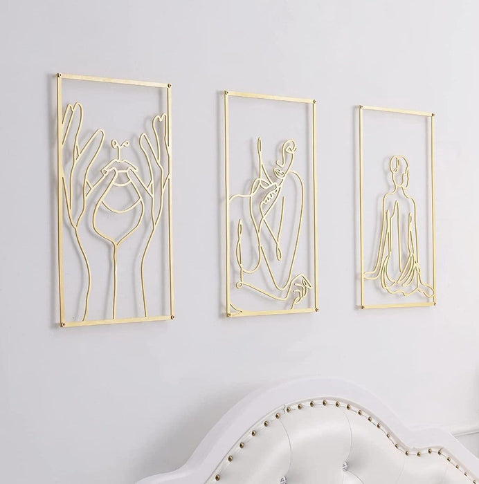 Kos Design - Wanddecoratie - 3 Delige Set - Wandborden - Gold wall art van metaal - decoratie woonkamer - decoratie muur - 3D - ThatLyfeStyle