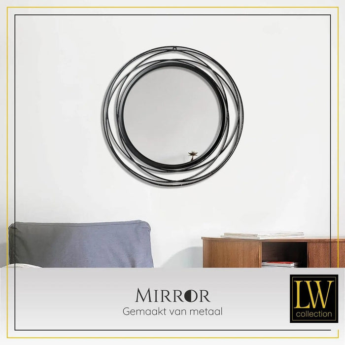 LW Collection wandspiegel zwart rond 60x60 cm metaal - grote spiegel muur - industrieel - woonkamer gang - badkamerspiegel - ThatLyfeStyle