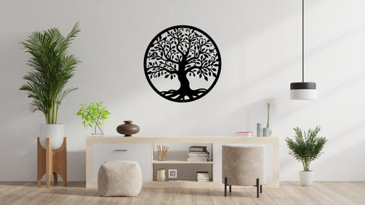 Levensboom Tree of Life - Wanddecoratie Rond Industrieel Muurdecoratie Hout Natuurlijk Woonkamer - Groot XL - Zwart - ThatLyfeStyle