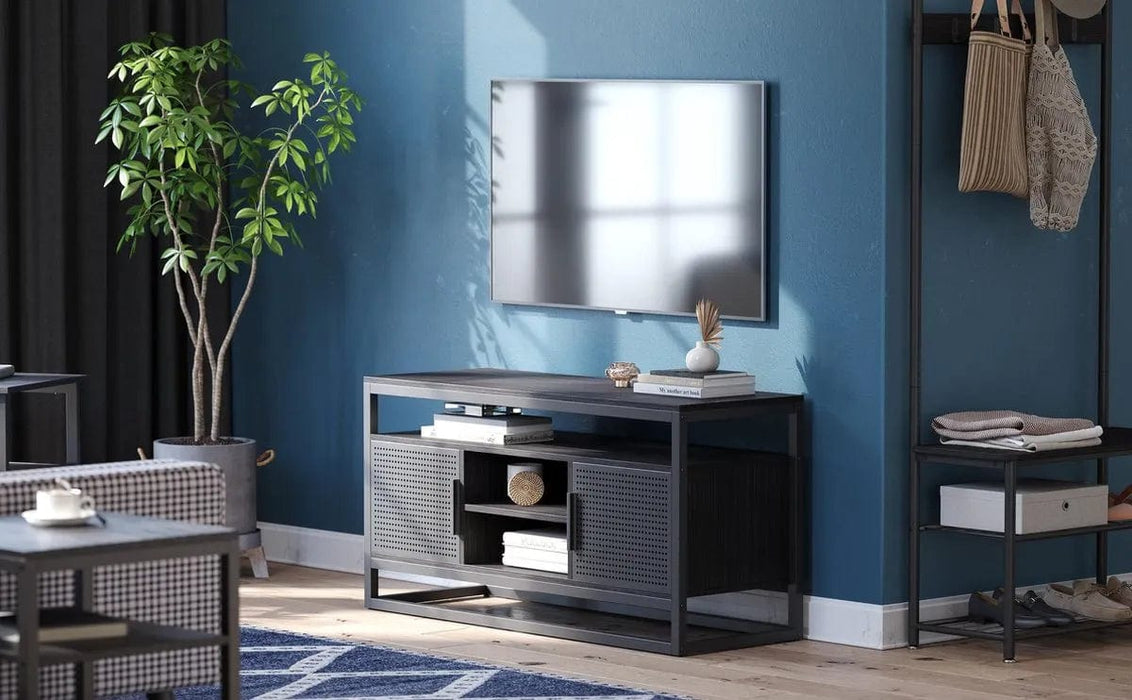 O'DADDY® Tv meubel industrieel - tv kast geschikt voor 55 inch tv - dressoir 110x40x55 cm - Tv meubel zwart / donkergrijs - ThatLyfeStyle