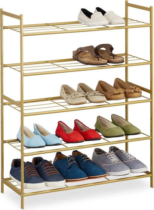 Relaxdays stapelbaar schoenenrek - 5 laags - schoenenstandaard metaal - schoenen organizer - goud - ThatLyfeStyle