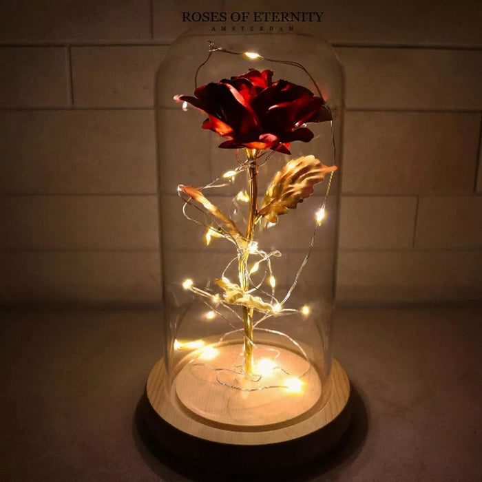 Roses of Eternity - Gouden roos in glazen stolp met LED - Cadeau voor vrouw - Huwelijk - Vriendin - ThatLyfeStyle