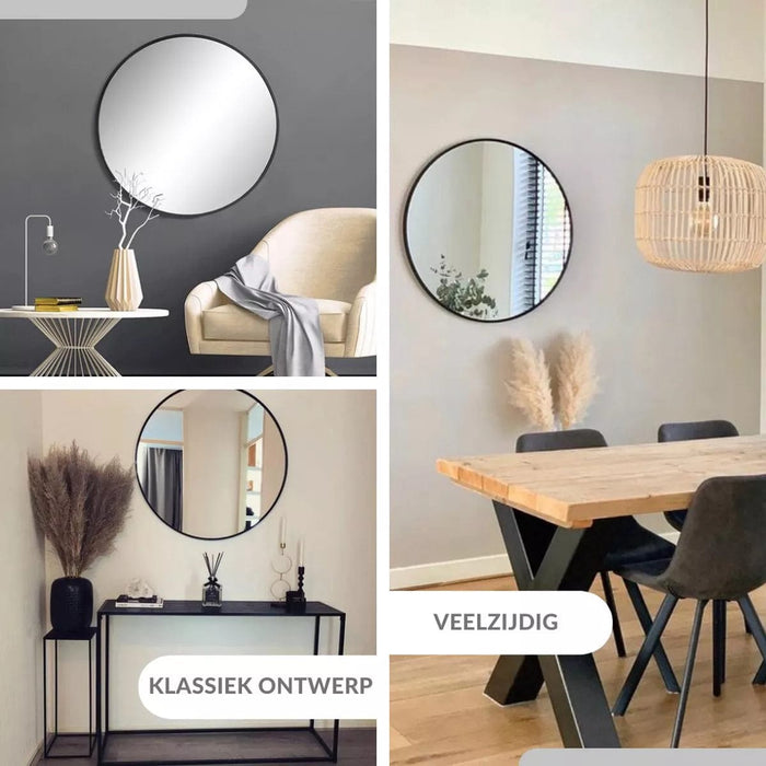 SensaHome - Moderne Design Wandspiegel - Ronde Spiegel - Krasvrij - Zwart - 70 CM - ThatLyfeStyle