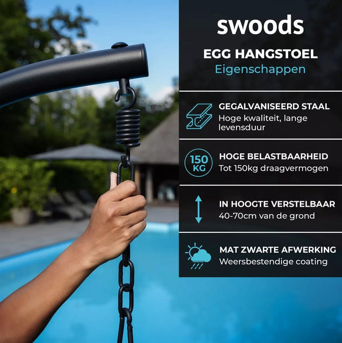 Swoods XXL Egg Hangstoel – Hangstoel met standaard – Voor Binnen en Buiten - ThatLyfeStyle