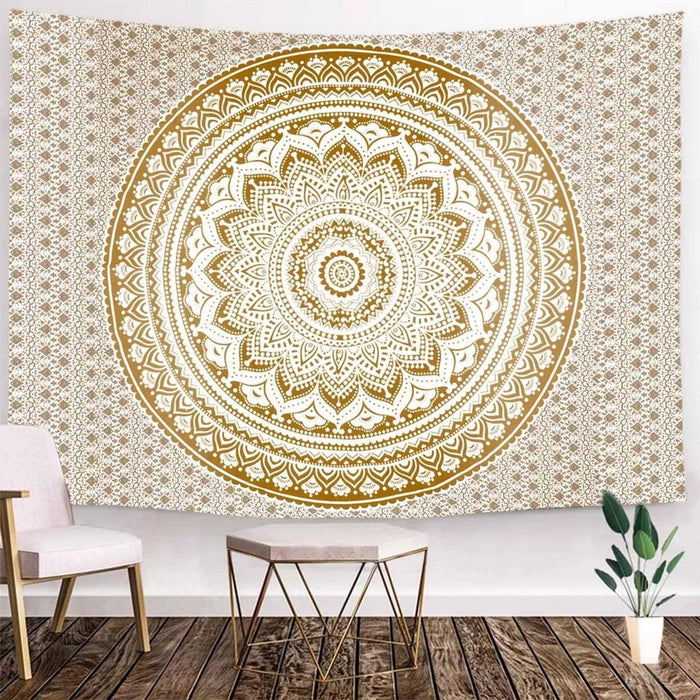 Ulticool - Mandala Goud Bohemian Hippie - Wandkleed - 200x150 cm - Groot wandtapijt - Poster - ThatLyfeStyle